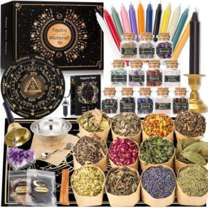 Buy Spell Kit 60PCS, Wiccan Supplies and Tools Began your journey into witchcraft with this all-in-one magic box. Which include 12 Herbs, 12 Crystals in Jars,